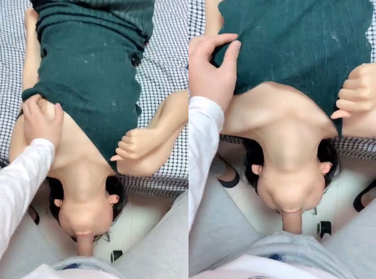 Full Clip Hot 18+ Váy Xanh Tất Lưới Đen Ngửa Cổ BJ